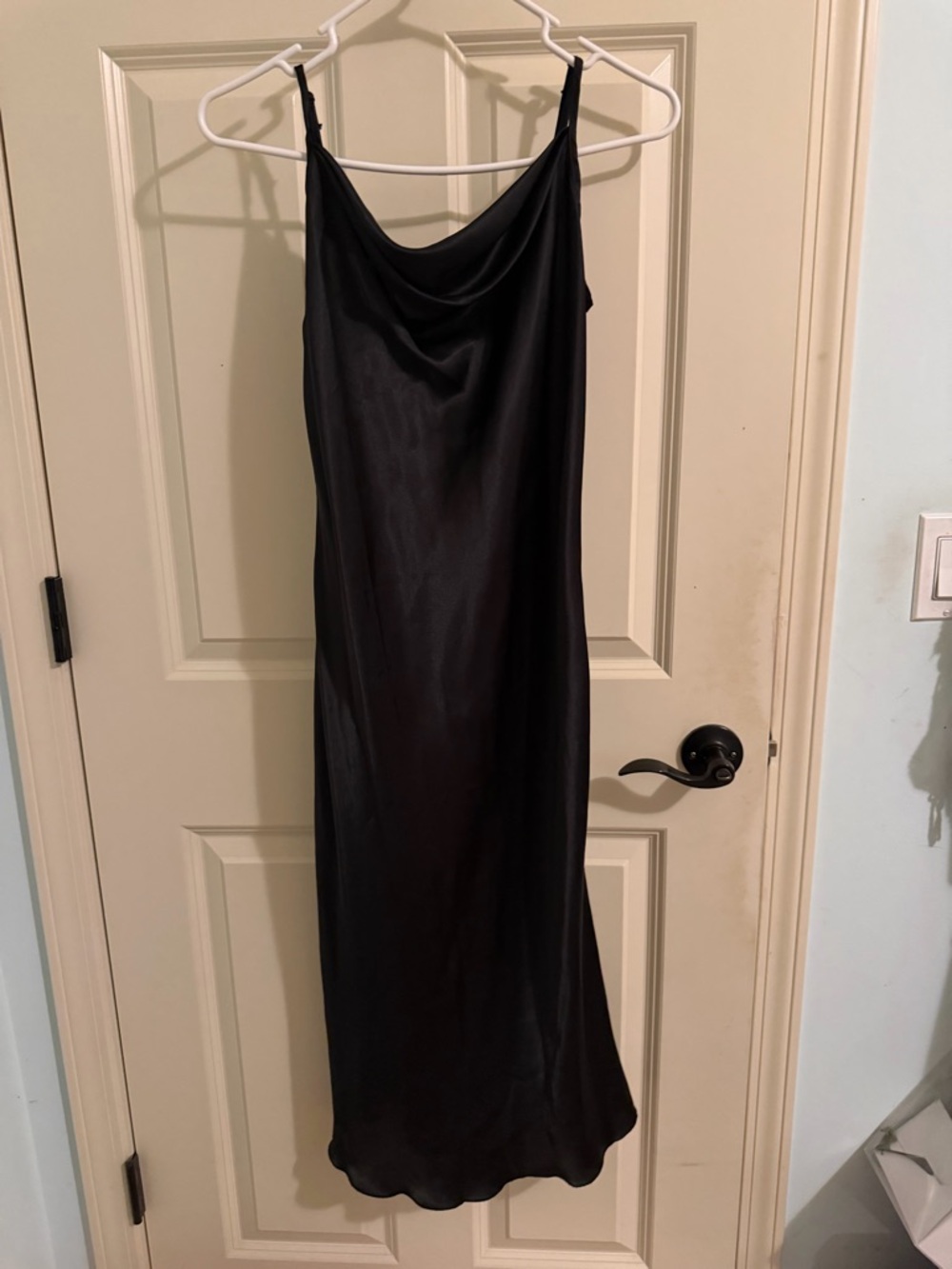 Bebe Black Satin Slip Dress with Cowl Neck